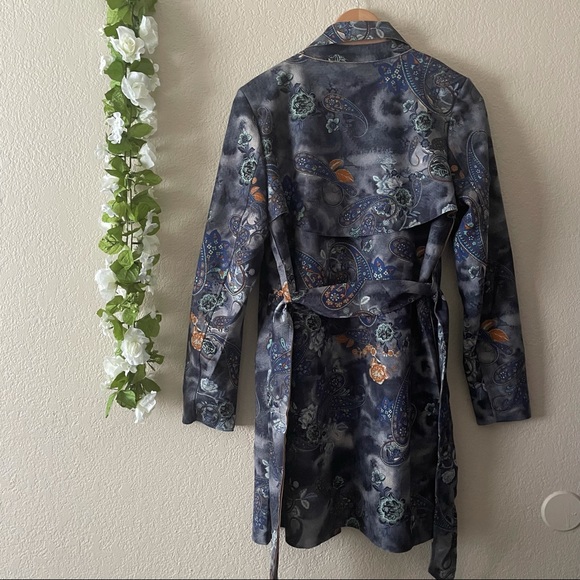 Anthropologie Solitaire Faux Suede Floral Paisley Trench Coat - Picture 8 of 11